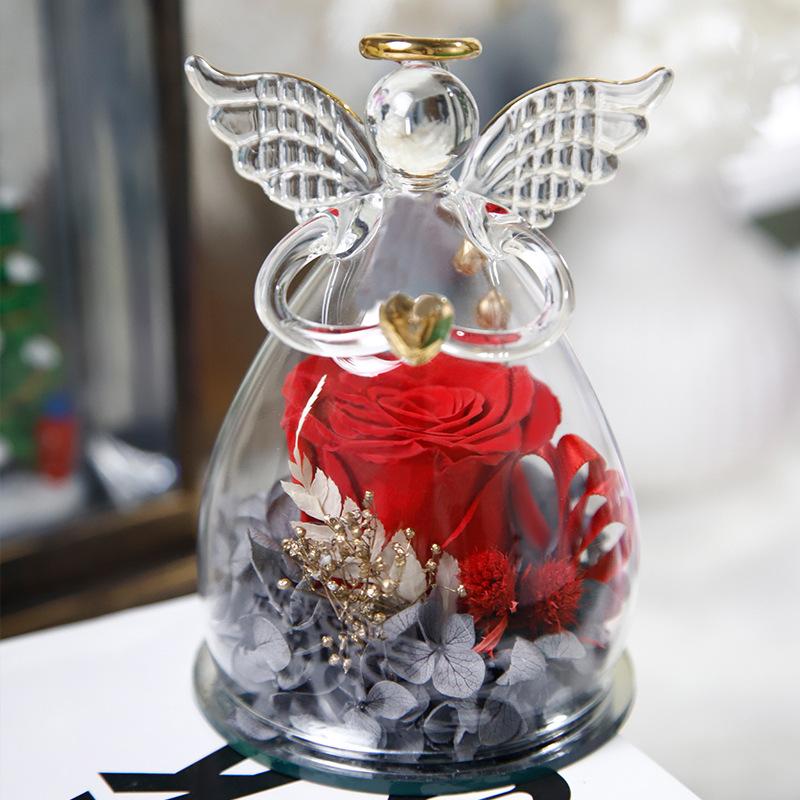 Eternal flower rose angel glass cover ornament with gift box feeling Valentine's Day gift rose dried flower