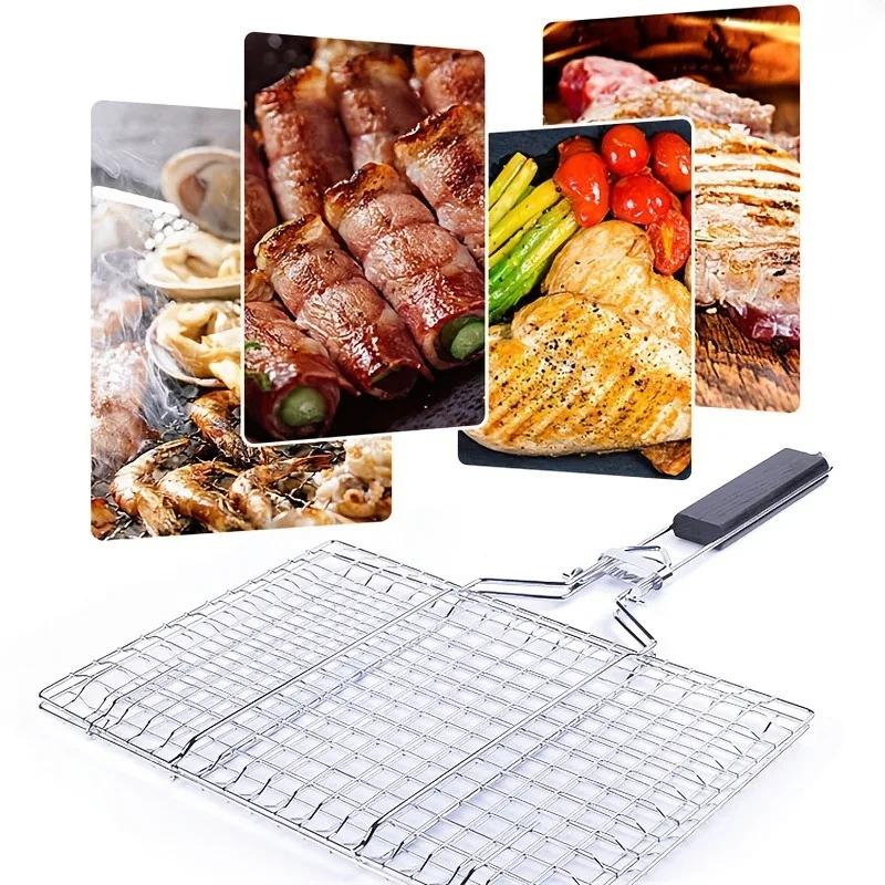 304 Stainless Steel Grill Net Clip with Handle Perfect Outdoor BBQ Family Gatherings Camping Trips Picnic Cookware Barbecue Tool