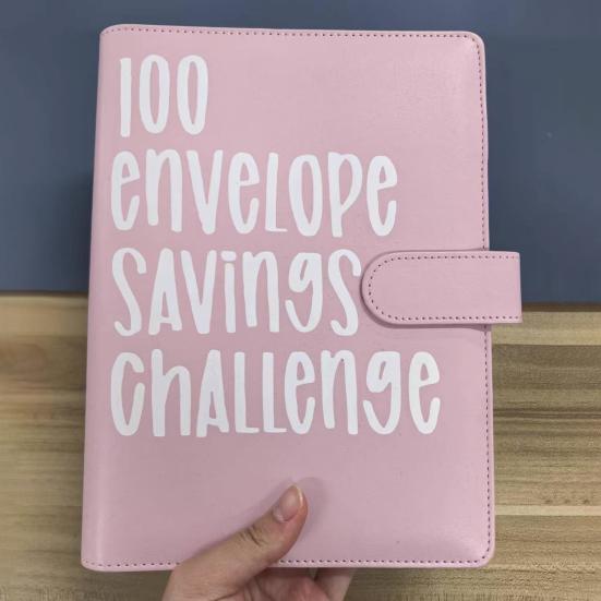 100 Envelope Savings Challenge Kit PU Binder with Numbered Pockets And Progress Trackers A5 Budget Planner for Couples Individuals