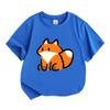 Cute Cartoon Fox Print Kids 100% Cotton Crew Neck Short Sleeve T-Shirt for Boys Girls Soft Breathable Casual Daily Wear Lightweight Summer Tees Tops f