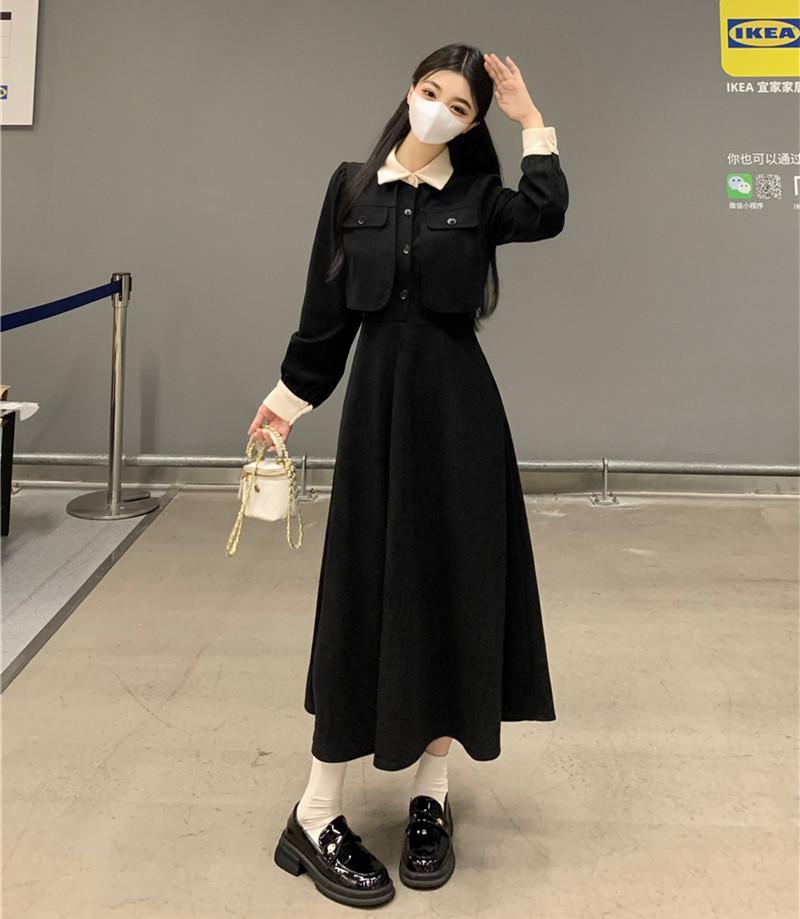 [Original Practice] Early Autumn Black Dress Children Xiaoxiang Hepburn Style Waist and Thin Dress with a Whole
