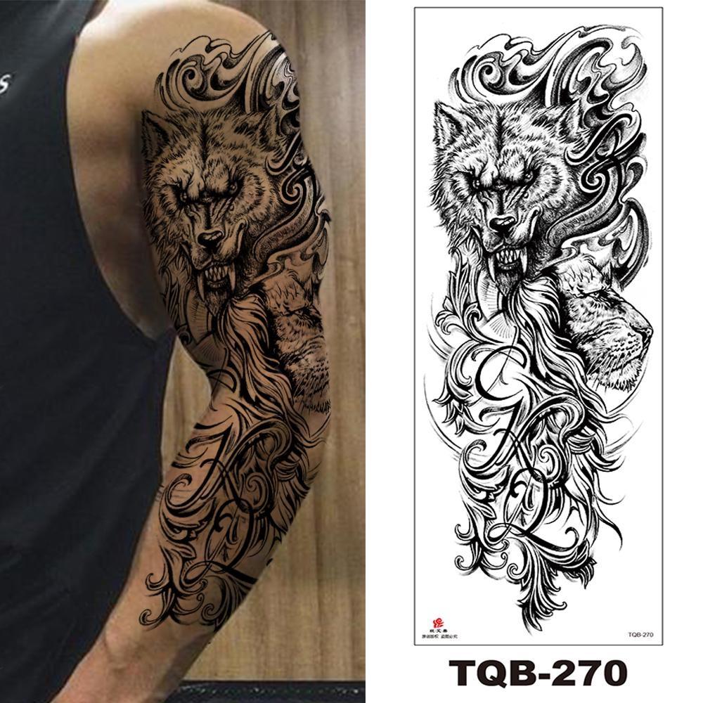 1 PC 480*170MM Full Arm Leg Temporary Tattoo Sticker for Women Men Waterproof Skull Compass Sexy  Tattoo Body Art Fake Flower Tattoo Paper Sticker
