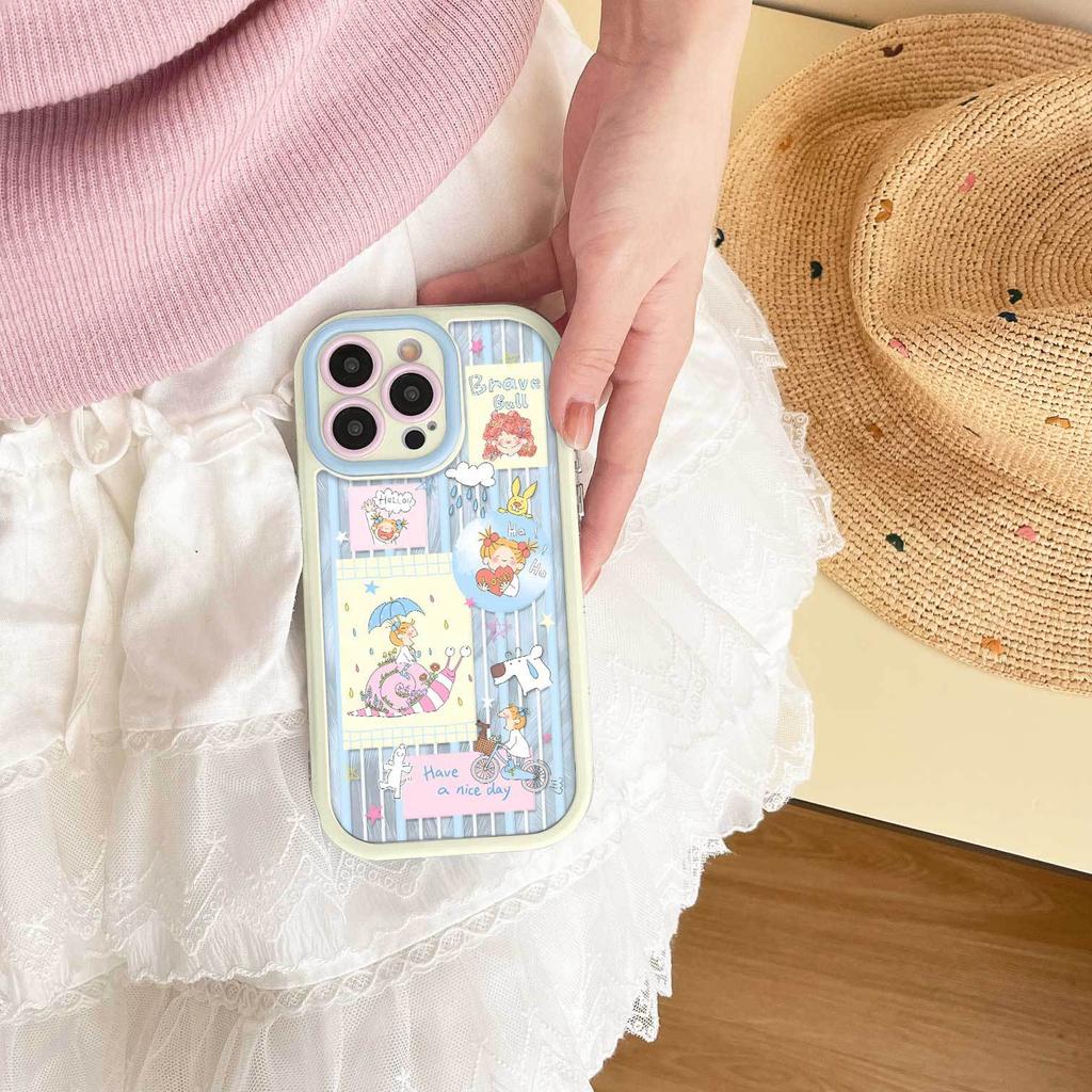 Japan and Korea cute cartoon boy and girl for iPhone16promax Apple 15 Pro mobile phone case advanced sense