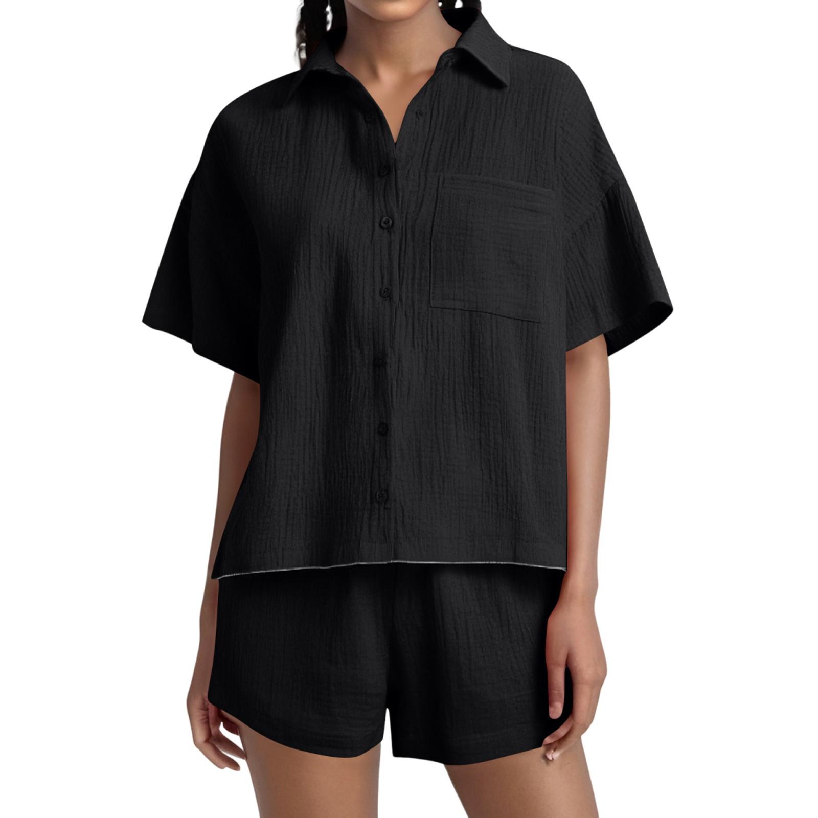 

Женский повседневный однобортный модный костюм из двух частей с короткими рукавами и шортами L чёрный