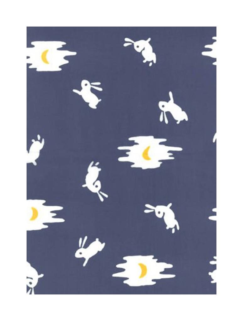 Tenugui Hand Made In Crescent Rabbit Niwa-zome Towel, Chū-sen (Dyed), 100% Cotton, Japan, (Gray)