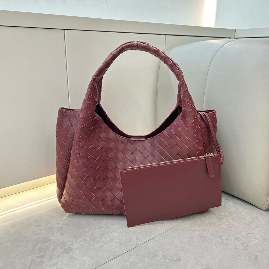 Borsa a tracolla in pelle intrecciata di grande capacità, borsa a spalla, casual, semplice, portatile, borsa a cestino per verdura, borsa da pendolare alla moda per donna