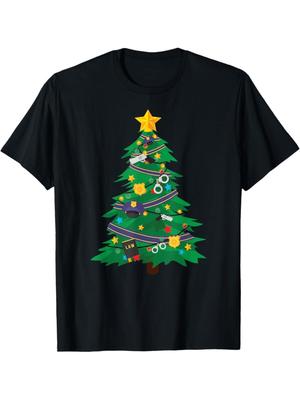 Men's Funny Police Officer Christmas Tree T-Shirt - Heavyweight 100% Cotton Loose Fit Short Sleeve