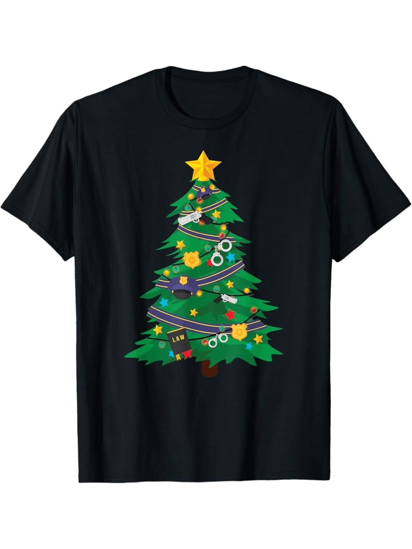 

Men s Funny Police Officer Christmas Tree T-Shirt - Heavyweight 100% Cotton Loose Fit Short Sleeve M