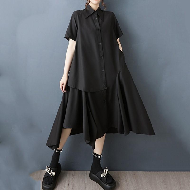 Short Sleeve Plus Size Black Vintage New In Dresses for Women Casual Loose Long Summer Shirt Dress