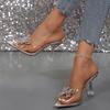 Fashion Summer PVC Transparent High-heeled Slippers for Women Elegant Pointed Toe Sexy Rhinestone Bow Fish Mouth Slides Sandals Female