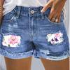 Sommer Mode Bedruckte zerrissene Shorts Slim Fit Roher Saum Dreiviertelhosen Damen Casual Jeans