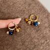New Chinese-style blue-brown contrasting natural stone earrings, simple stud earrings, autumn and winter fringed earrings.