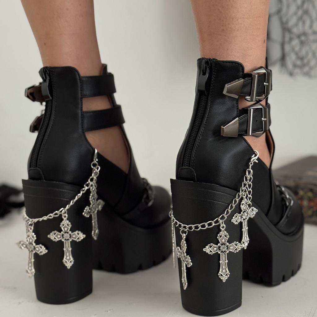 Salircon Goth Geometric Creative Jesus Cross Pendant Shoe Chain Anklet Women HipHop Punk Metal Shoe Chain Jewelry Halloween Gift