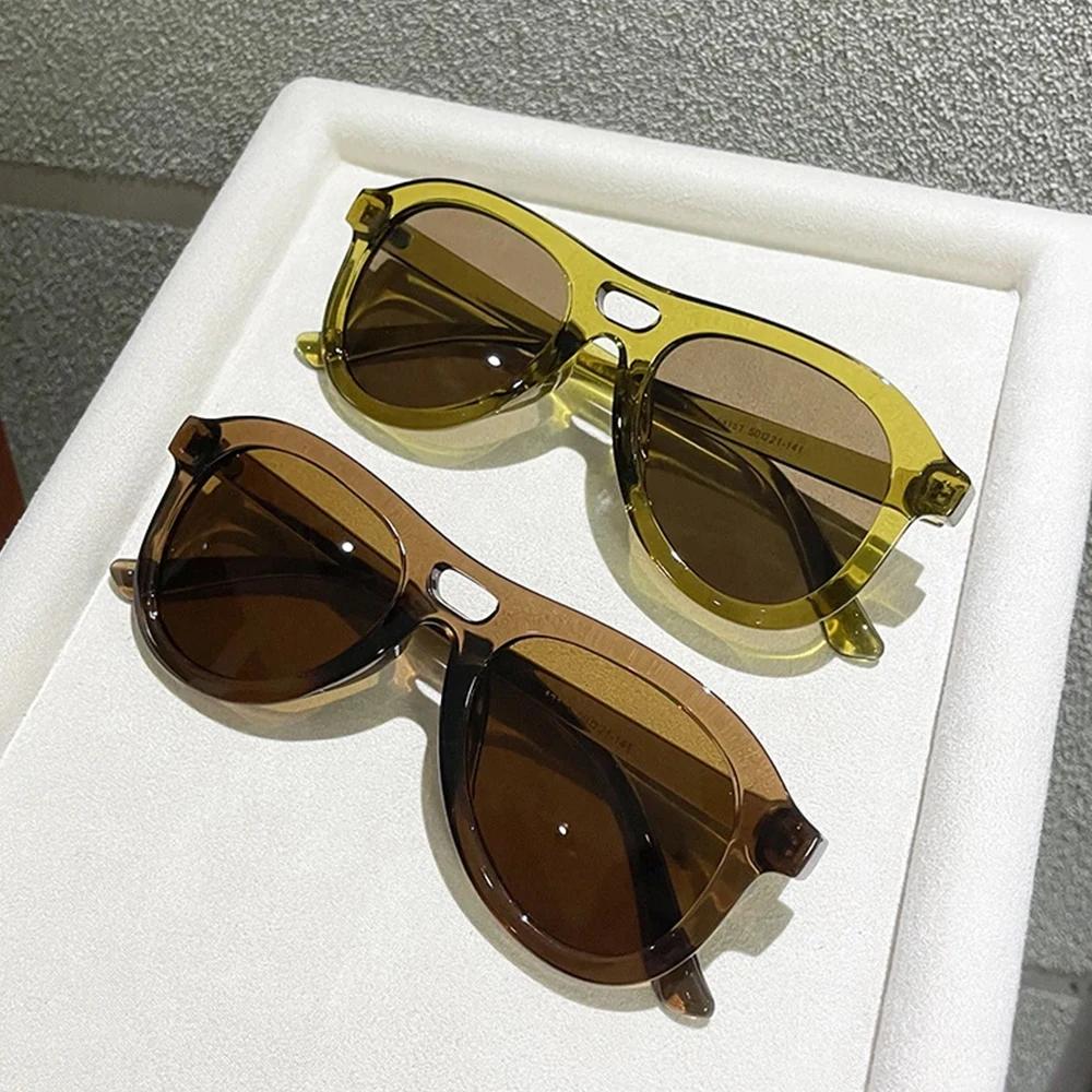 Vintage Double Bridges Pilot Men Sunglasses Fashion Shades UV400 Women Tea Sun Glasses