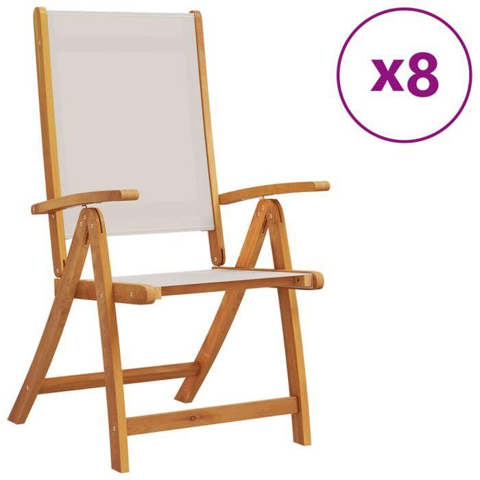 VidaXL Folding Garden Chairs Set of 8 Acacia Wood and Textilene, Garden Chair, Outdoor Seat, Chair of 3279240