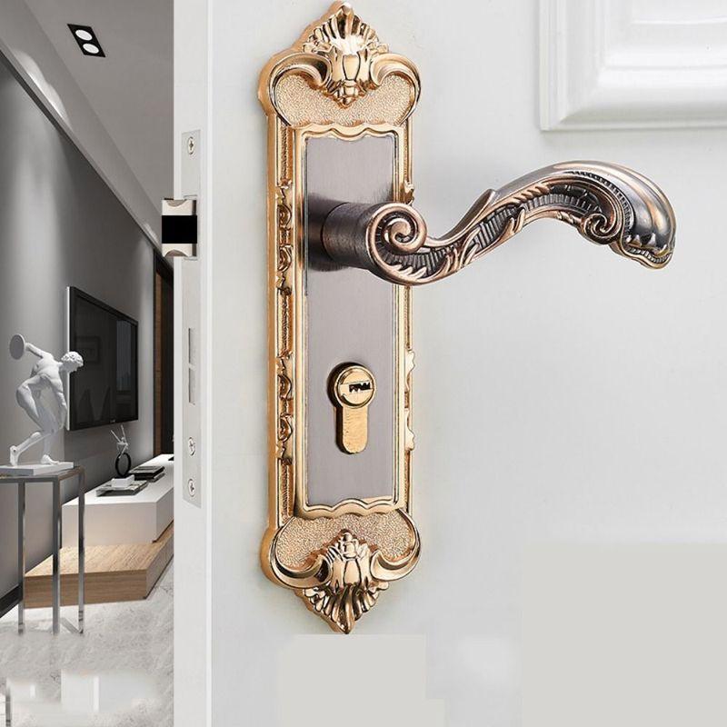 European Style Bedroom Interior Door Lock Easy Install Universal Door Handle Lock Set Vintage with 3pcs Keys Interior Door Knobs