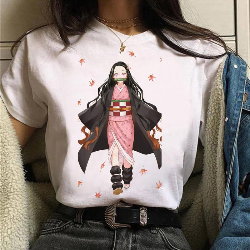 

Harajuku Oversized T-Shirts Fashion Japanese Anime Demon Slayer Short Sleeve T Shirt Kawaii Graphic Tee Printed Unisex Funny Top L білий