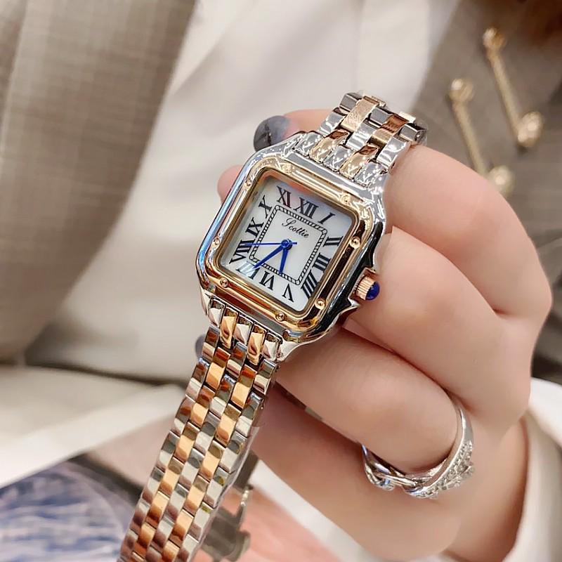 Women's Ultra-Thin Roman Numeral Square Watch with Steel Band and Waterproof Design