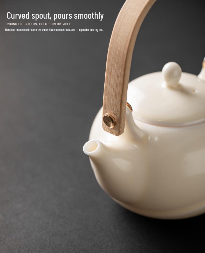 Ceramic Cream Style Teapot and Kung Fu Tea Set with Handle - Perfect for Hotels, B&Bs, Business Gifts, Custom Logo Available