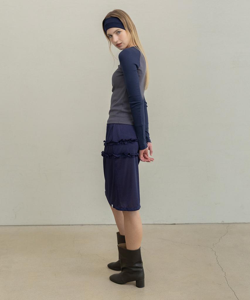 Forev Mesh Frill Midi Skirt - Navy