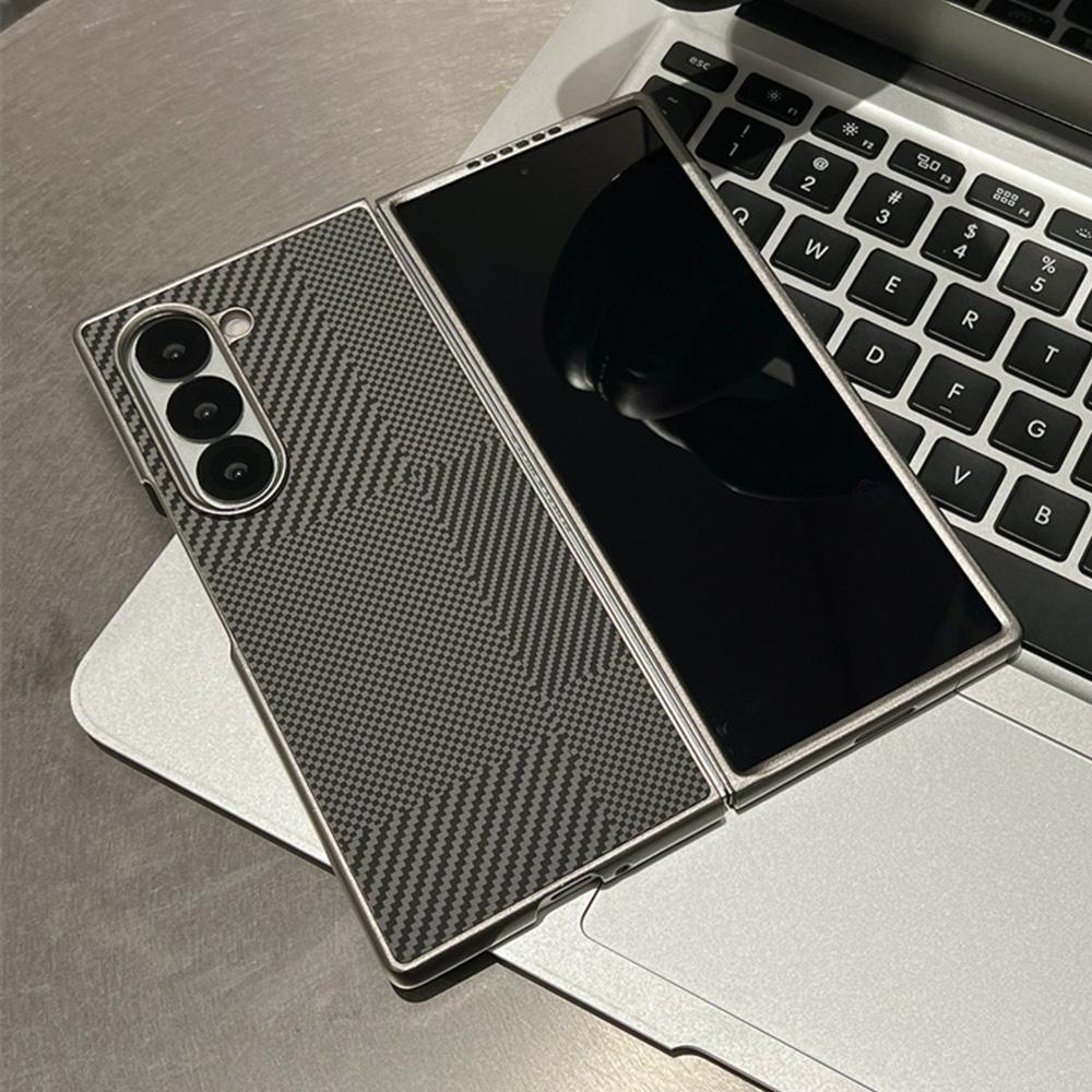 Luxury Kevlar Carbon Fiber Pattern Plating Phone Case For Samsung Z Fold 7 6 5 4 Shockproof Bumper Matte Solid Color Back Cover