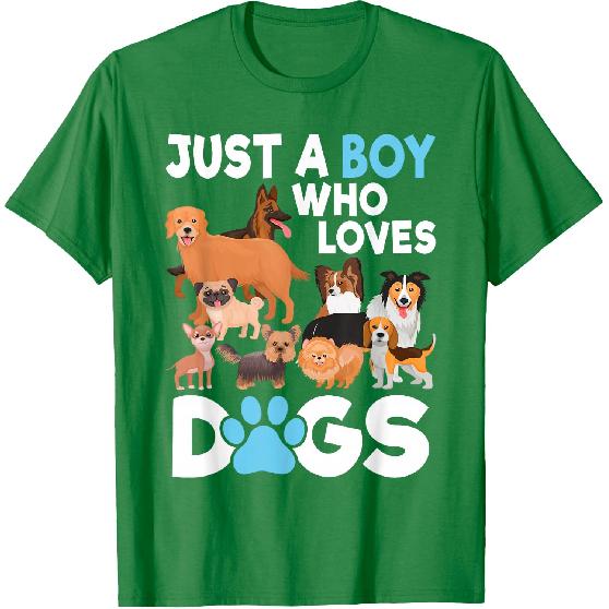 Just A Boy Who Loves Dogs Funny Dog Lover Boys Kids T-Shirt