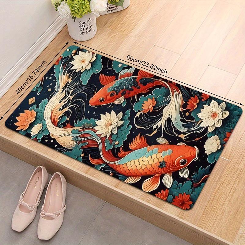 Vibrant Koi Fish Print Non-Slip Washable Indoor Outdoor Floor Rug Doormat for Entryway Bathroom Kitchen Home Decor Gift