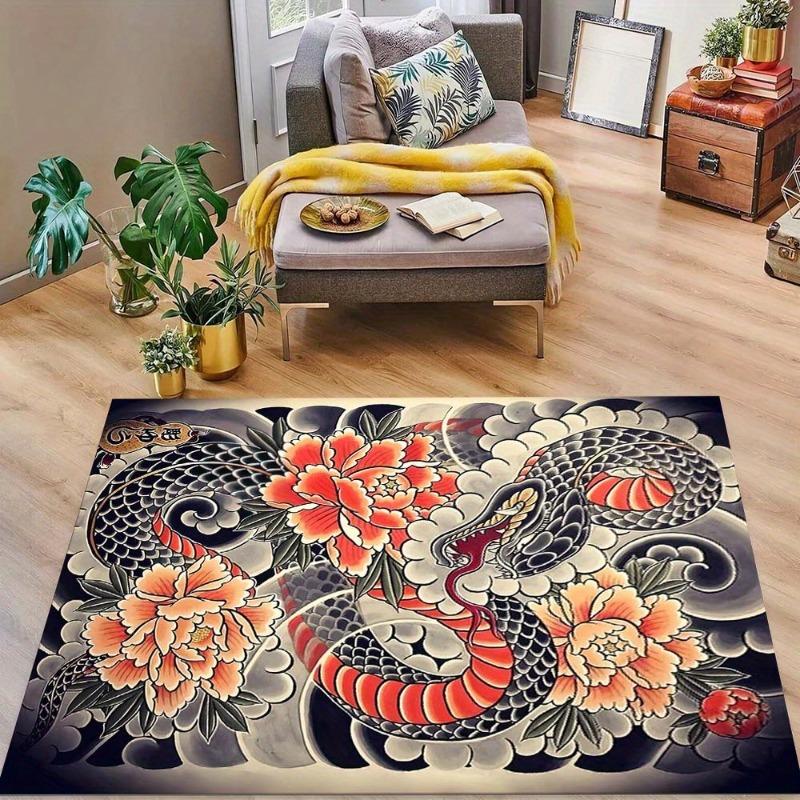 1pc Vibrant Dragon Floral Tattoo Perfect for Living Room Bedroom Game Area Hand Wash Only Bedroom Accent Bold Visual Mat Decor