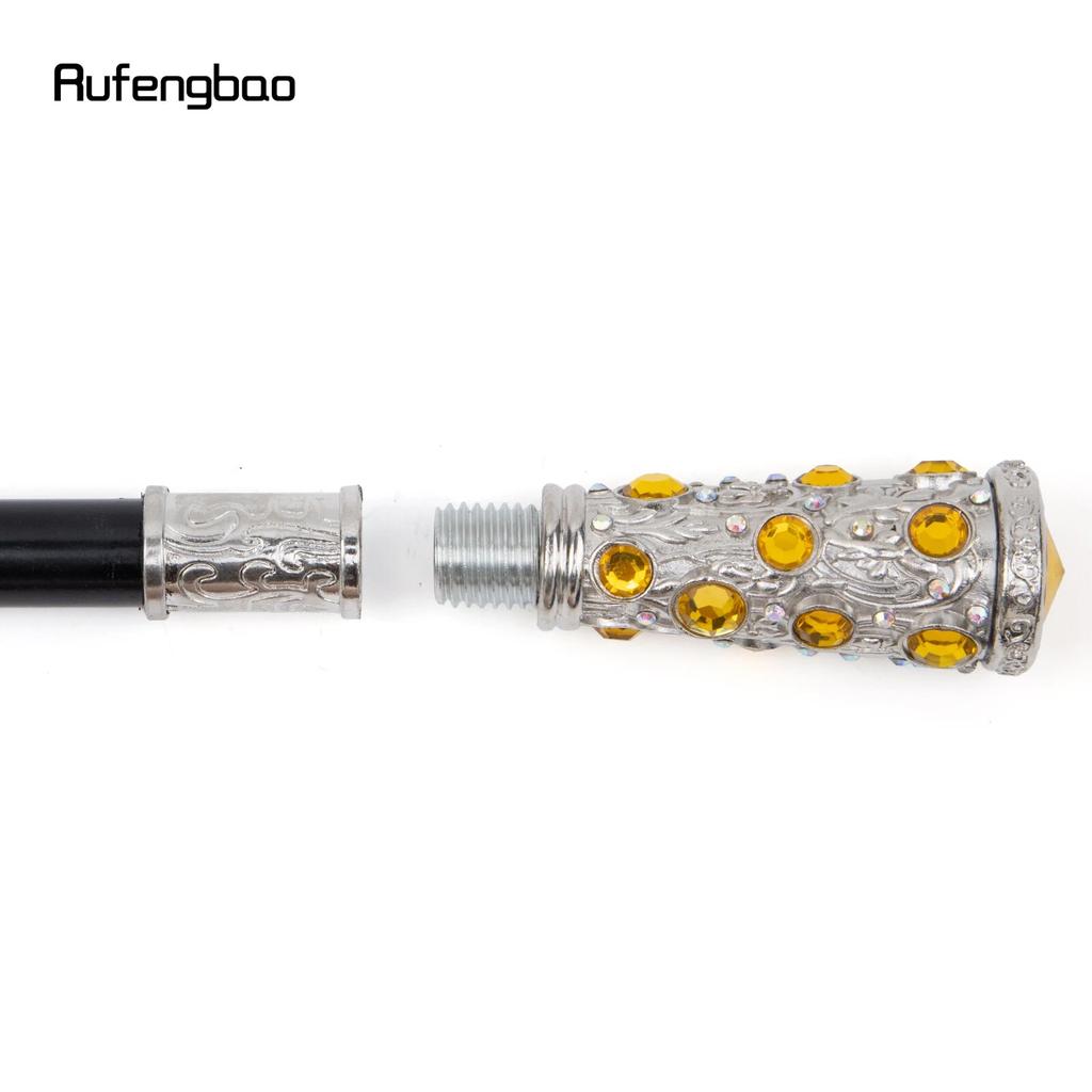 White Yellow Artificial Diamond Walking Cane Fashion Decorative Walking Stick Gentleman Elegant Cosplay Cane Knob Crosier 93cm