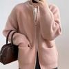 Double Zipper Sweater Cardigan for Women Solid Color Loose Spring and Autumn Knitted Jacket Top