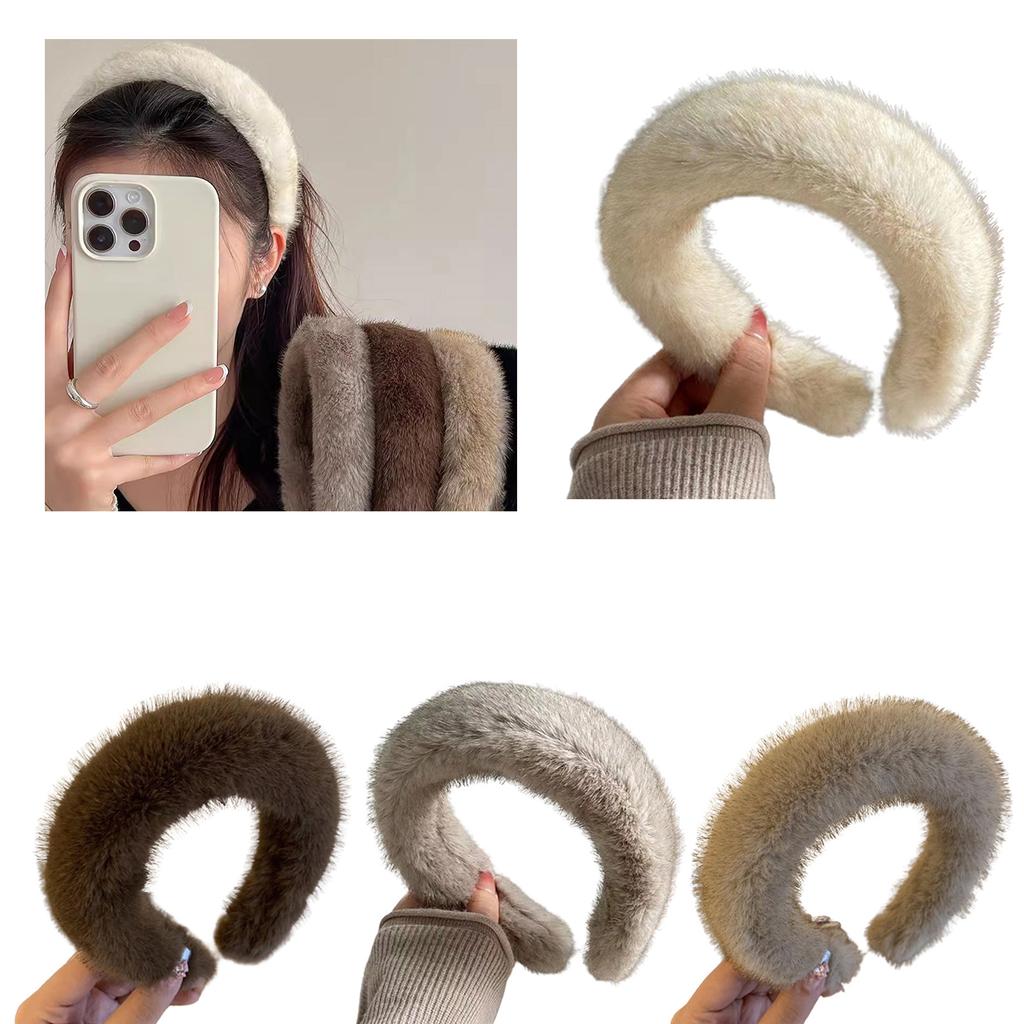 Sweet Headbands Faux Furs Headband Fashion Headband Multipurpose Yoga Sports Spa Wide Brim Hair Hoop for Woman Girls