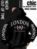 Sweat à capuche décontracté ample pour homme, "Sweatshirt tendance imprimé style britannique Londonien", mode de rue décontractée automne et hiver.