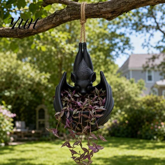 Unique Plant Vessel for Vines Hanging Bat Pot, Gothic Planter Flowers & Vines, Black Large Water Storage Flower Pot Decor, Garden Balcony Patio Window