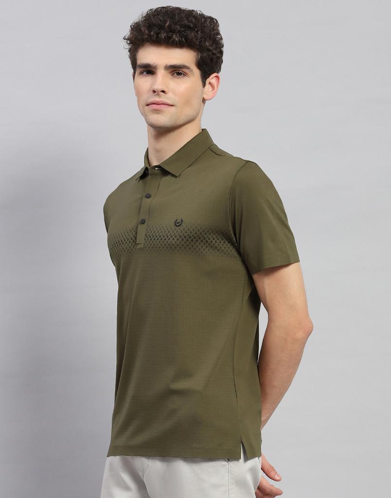 Monte Carlo Mens Olive Printed Polo Neck Half Sleeve T-shirt