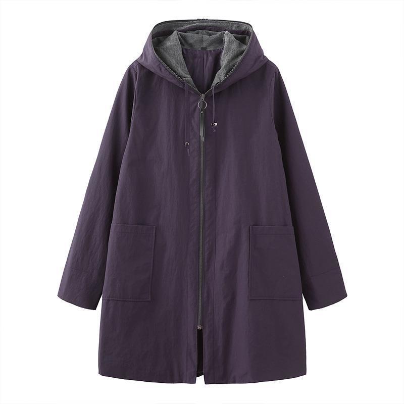 Mittellanger bis langer Damen Übergröße Frühling und Herbst Mode Neues doppellagiges Innen-Kapuzenoberteil