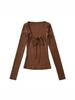 Vintage Square Neck Lace-Up Long Sleeve Shirt - Women's Autumn Inner Wear, Sexy and Chic Top