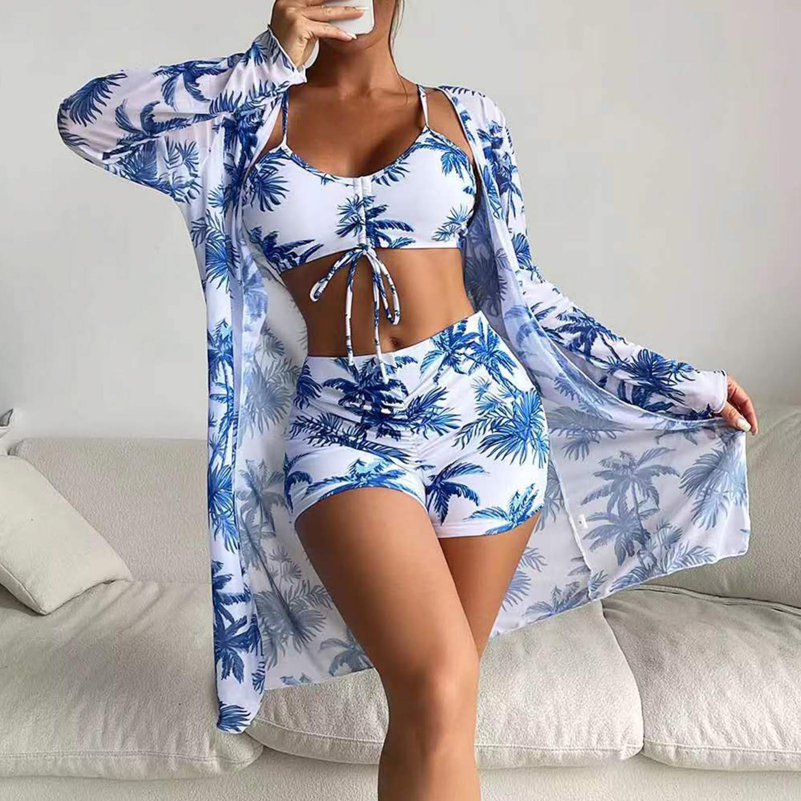 

Купальники великих розмірів для жінок, танкіні, купальники, танкіні з нержавіючої сталі, новий візерунок, принтований кленовий лист, розділений бікіні XL небо синє кольору