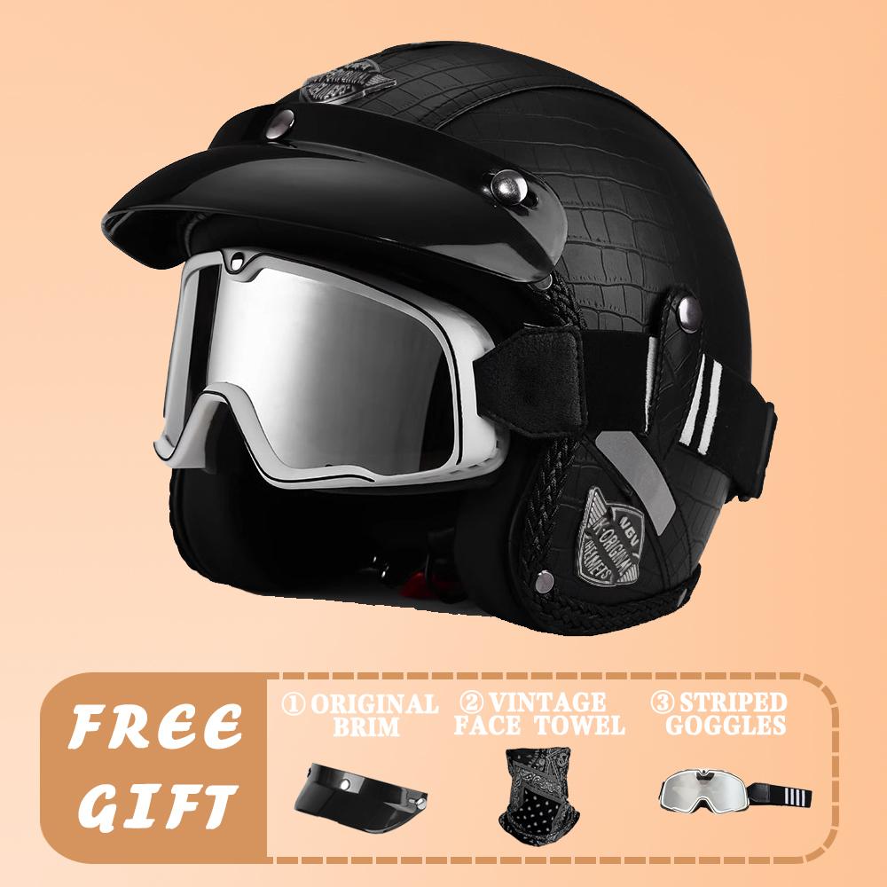 VGV Motorcycle Helmet DOT Certification Motorcycle Lightweight Four Seasons Street Helmet Three Quarters Vintage Half Helmet