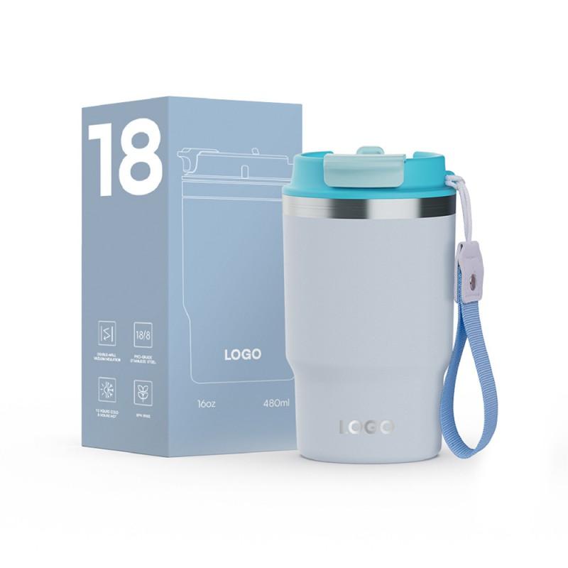 Stainless Steel Insulated Travel Mug With Flip Lid Straw 360ml 480ml Vacuum Thermos Office Car Home