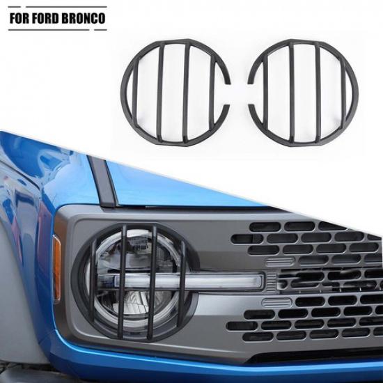 Black Front Headlight Lamp Decor Guard Protect Cover Trim For Ford Bronco +