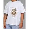 Wolf Stammesmuster T-Shirt Weißes Wolfsgesicht mit Federn und Perlen Design für Freizeitkleidung