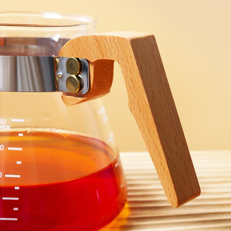 Havmore Vysoce borosilikátová žáruvzdorná kávová konvice Drip Pot Sklo Dřevěná rukojeť Kávová konvice pro sdílení