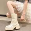 Winter Women's Shoes Mid-Calf Women's Boots Back Zip Modern Boots Women Round Toe Platform Chunky Heel Fashion Female Shoes