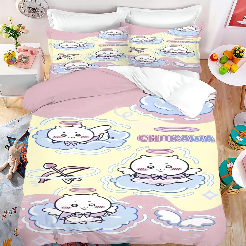 Quilt Duvet Miniso-Collaboration Bedding Set Chiikawa Xiaoba Giy Usachi Children'S 3-Piece Badroom Children Birthday Gifts