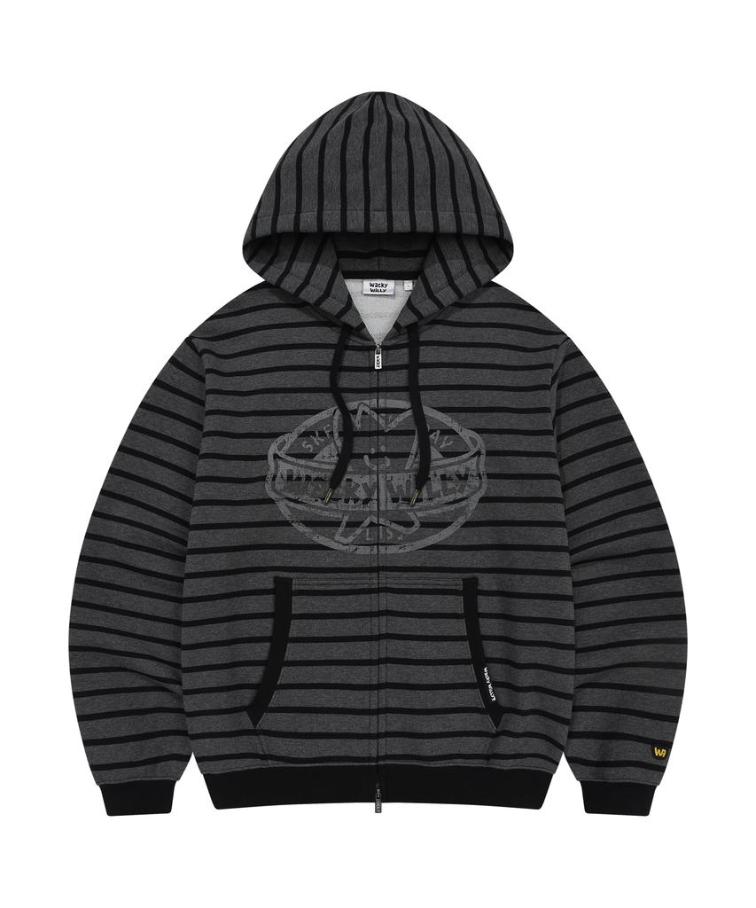 Wacky Willy Striped Zip-Up Hoodie Gray