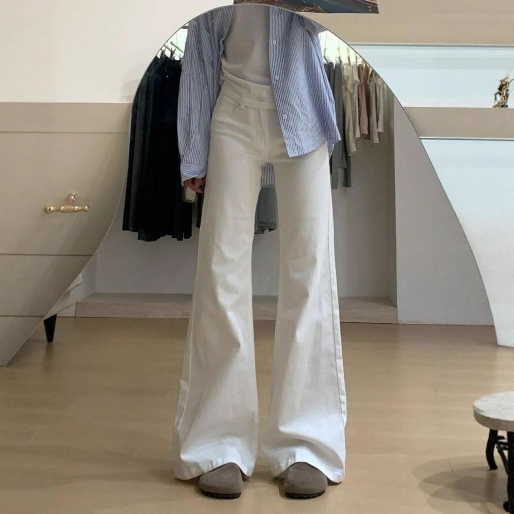 

Белые брюки Женские модели джинсов широкого кроя Большие размеры Стройнят фигуру типа «груша» Не облегают ногу Расклешенные брюки Ретро джинсы для леди 4XL