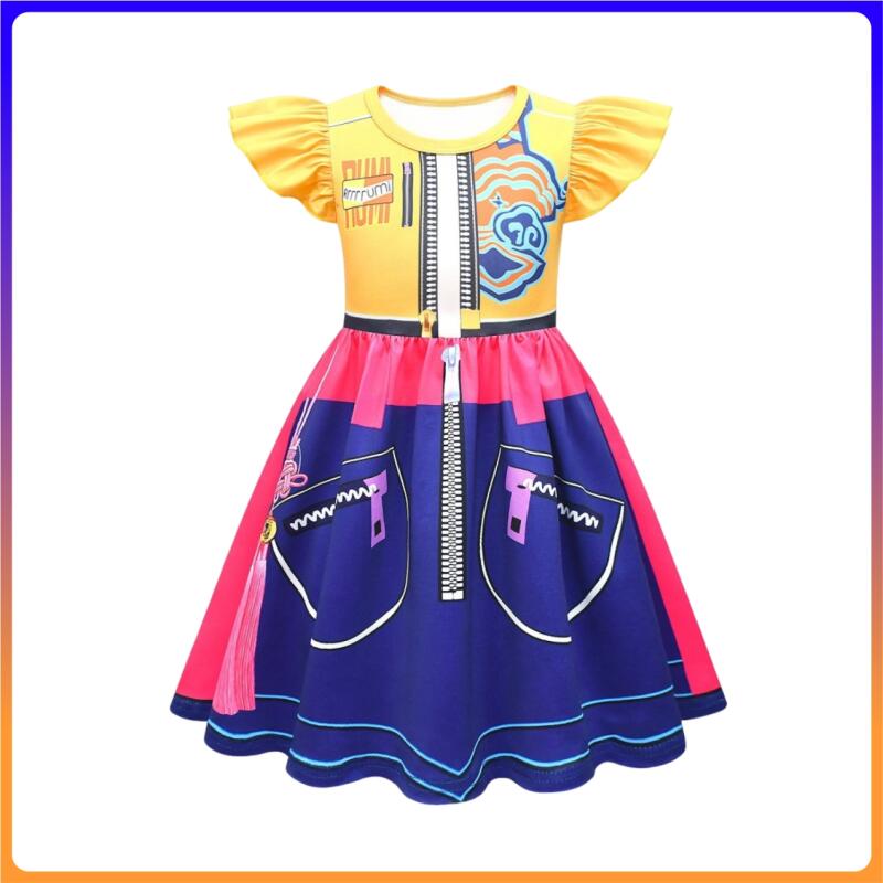 

Фильм K-Pop Руми Косплей Костюм Хэллоуин Карнавал Руми Охотники 3D Принт Узор Желтый Синий Платье с Летящими Рукавами Наряд для Девочки 120 CM