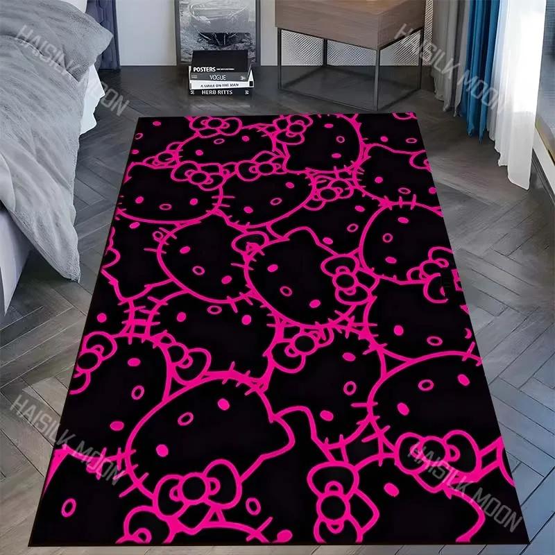 Disney Japanisch Sanrio Hello Kitty Schwarzer Teppich für Wohnzimmer Schlafzimmer Kinderzimmer Zuhause Sofa Bereich Teppich Matte zum Geschenk Dekor