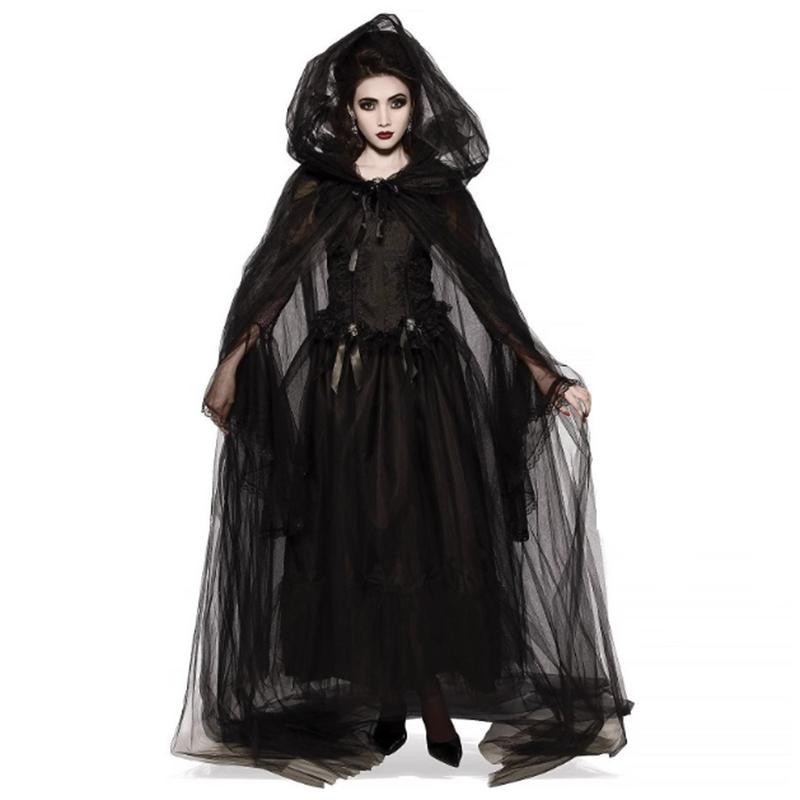 Hooded multi-color Halloween long mesh universal devil cloak flowing cloak cosplay as witch stage party costume