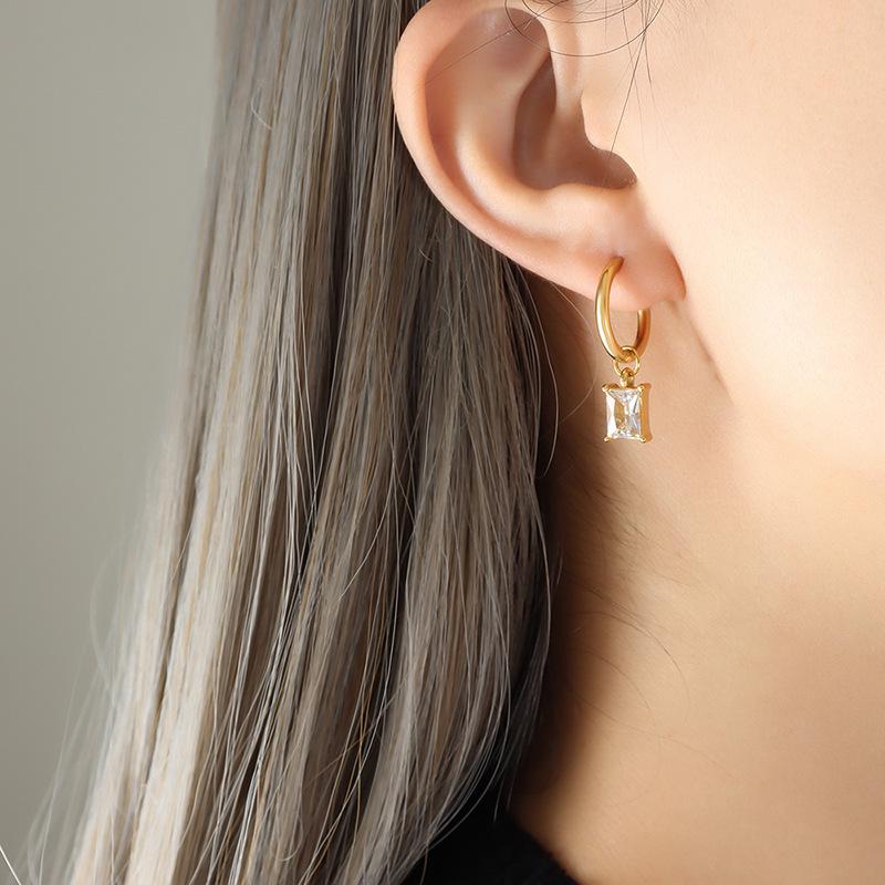 Trendy Zircon Pendant Earrings: 18K Gold-Plated Titanium Steel, Versatile Blogger Style